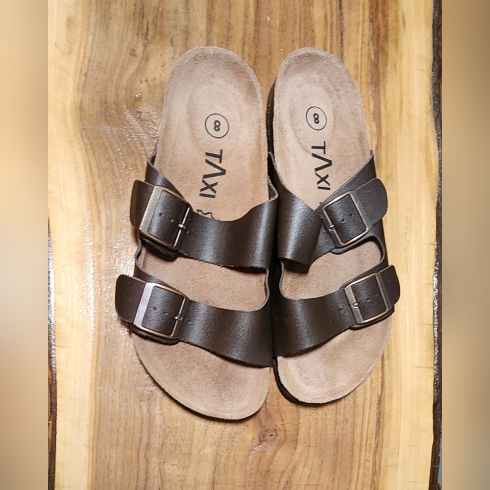 Size 8 Taxi Genuine Leather Brown Adjustable Double Strap Sandals
